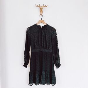Whistles women's Black Lace Floral Long Sleeve Dress Size Small